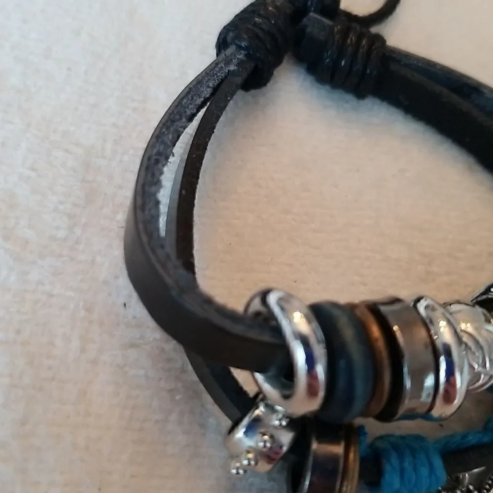 Leather bracelet adjustable butterfly